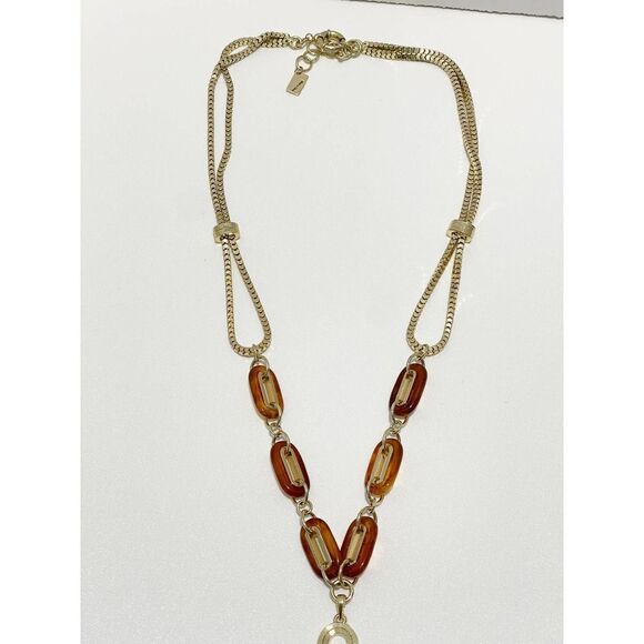 Lilly Pulitzer Boho‎ Lariat Necklace Gold Tone Chain Pink Stone Tassel Pendant - Picture 9 of 11